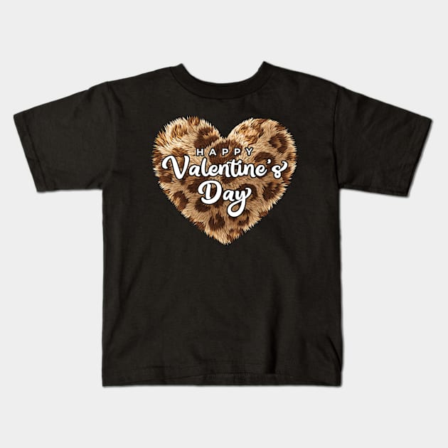 Happy Valentine Day Leopard Heart Kids T-Shirt by FabulousDesigns